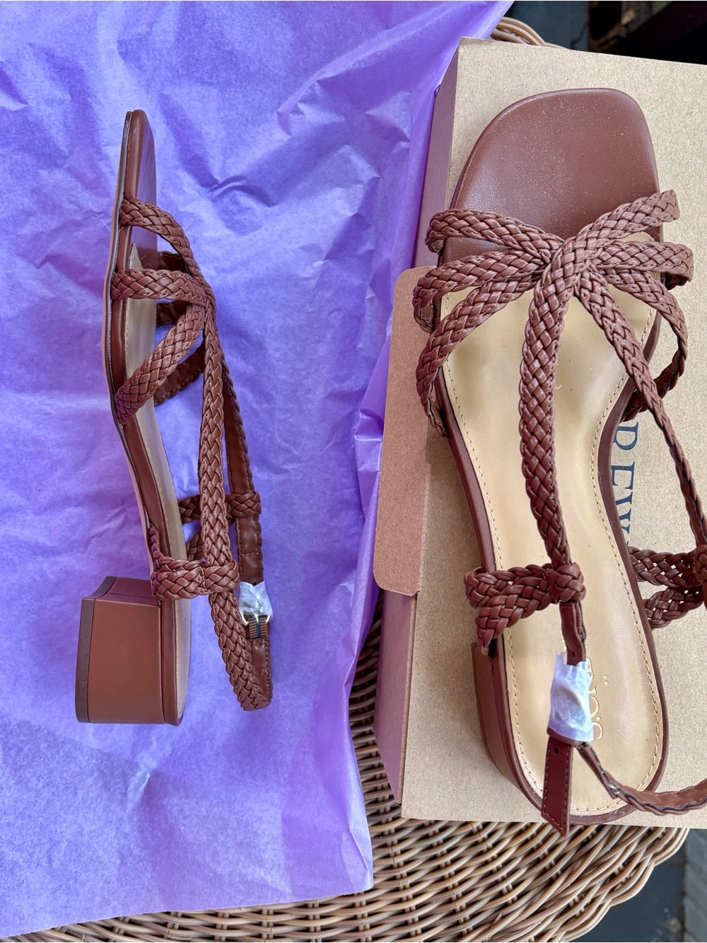 NWT J Crew Braided Strappy Block Heel Sandals - Brown - Picture 2 of 4